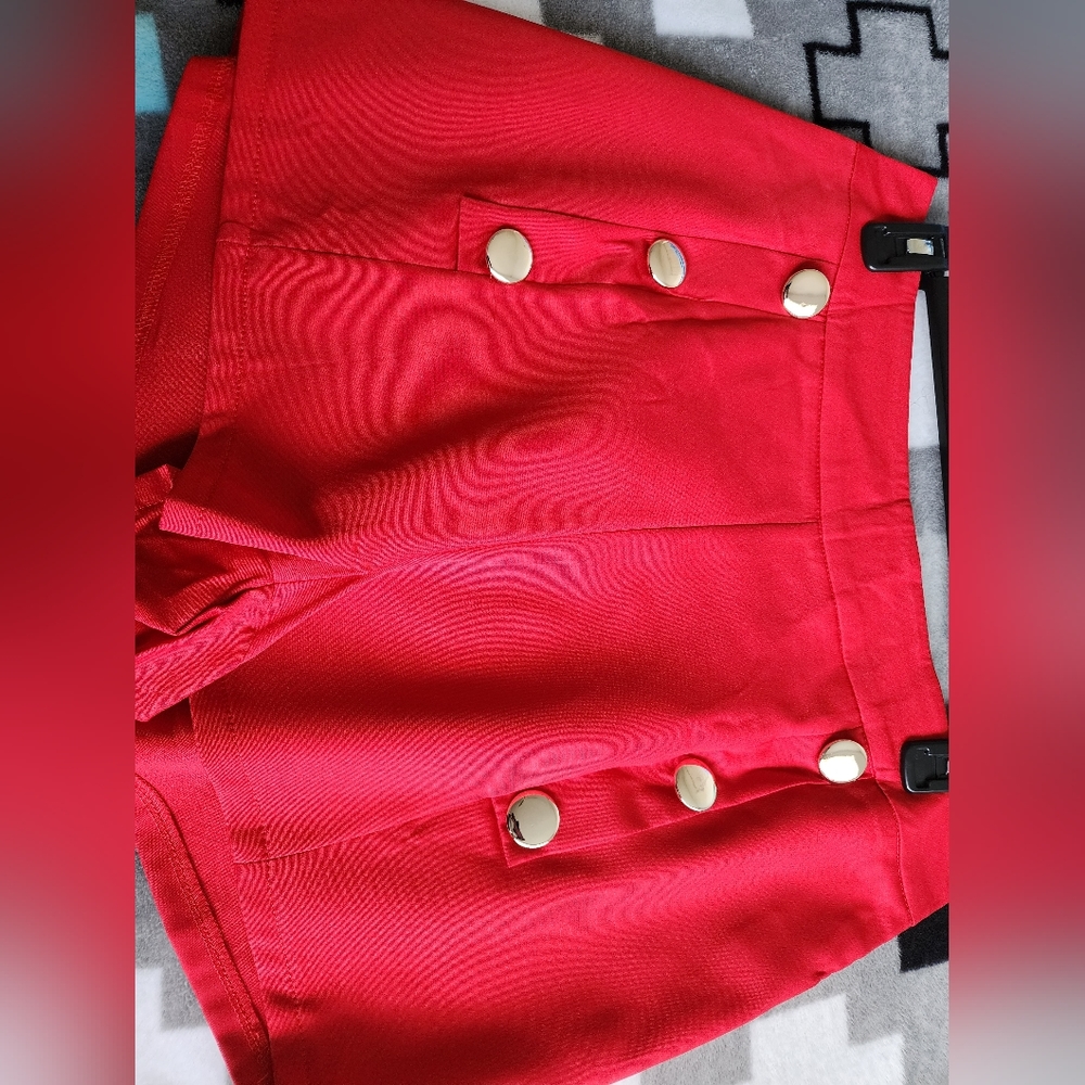 Red Button Detail Shorts - Picture 3 of 3